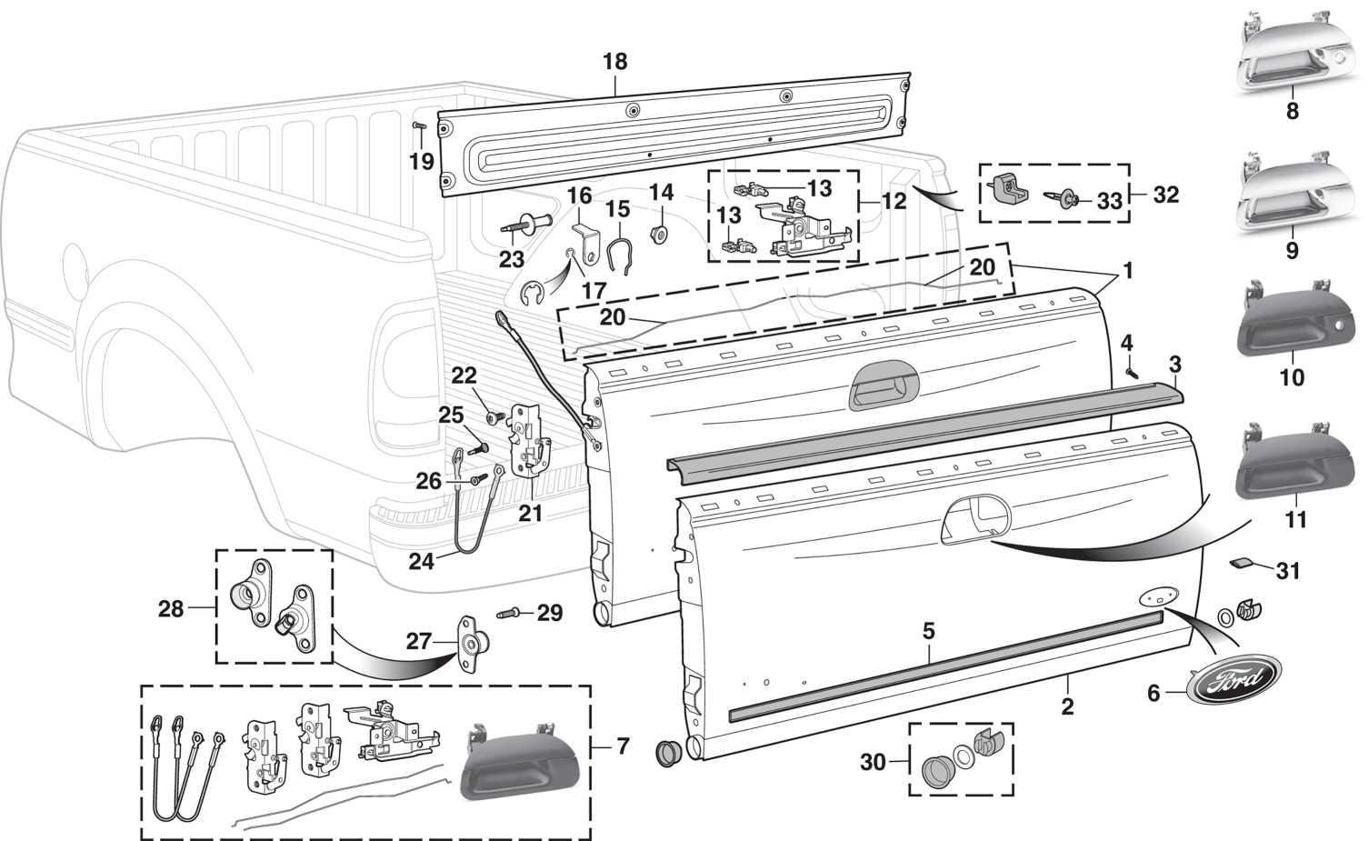 2013 ford f 150 tailgate parts diagram