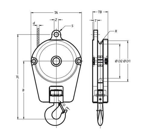 4 part crane block reeving diagram