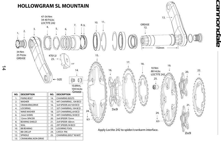 bike crank parts diagram