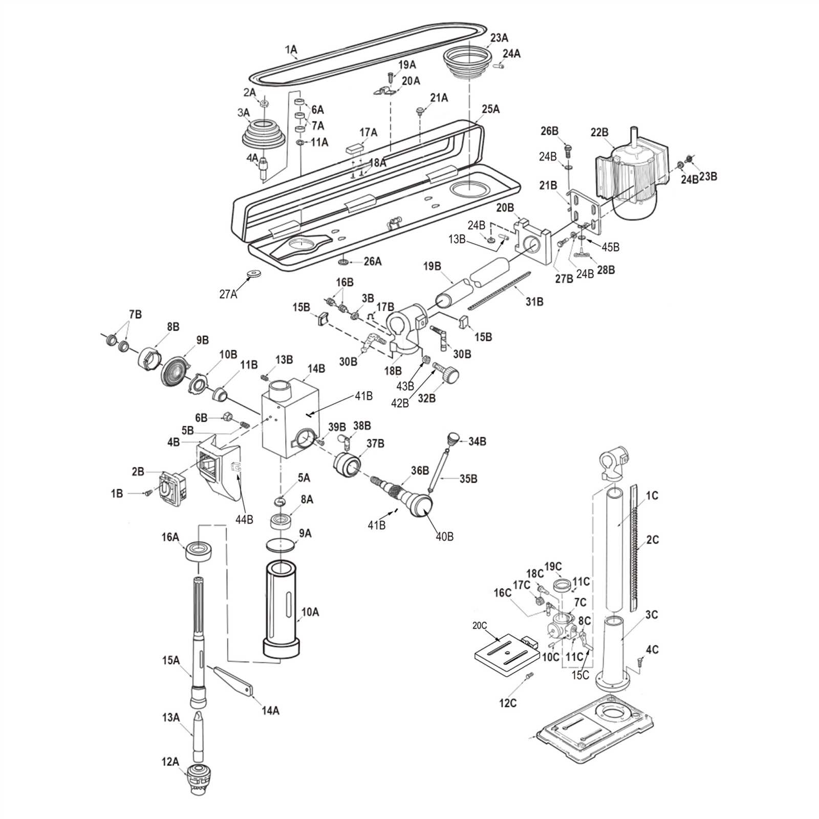 central machinery drill press parts diagram