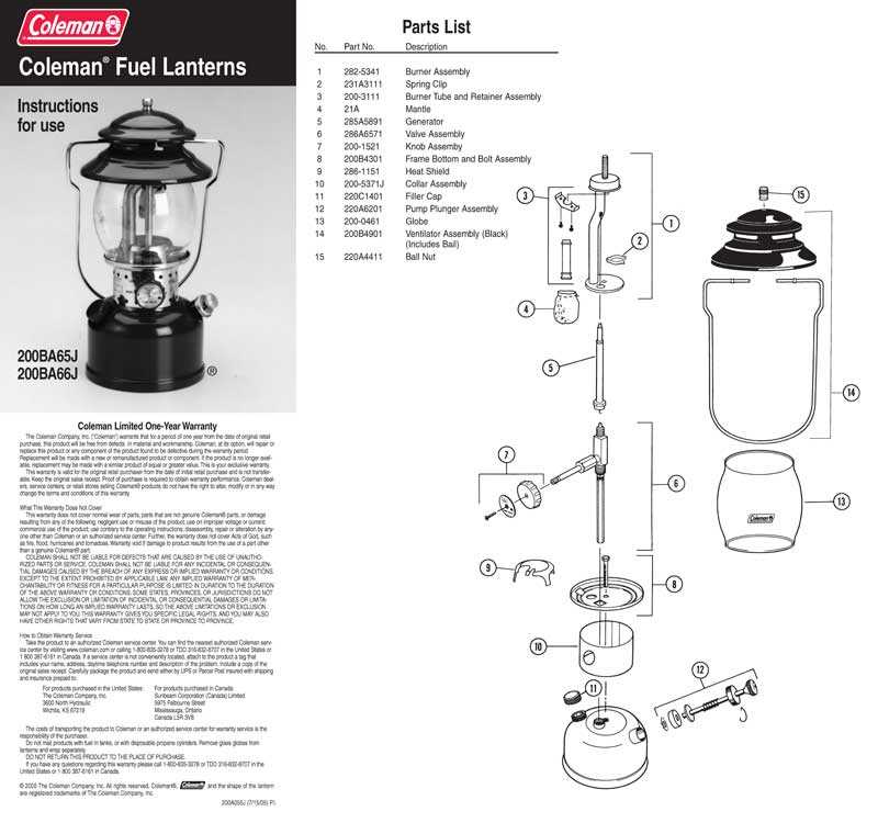 coleman 200a lantern parts diagram