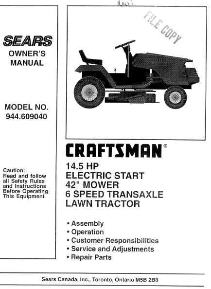 craftsman lawn mower model 944 parts diagram