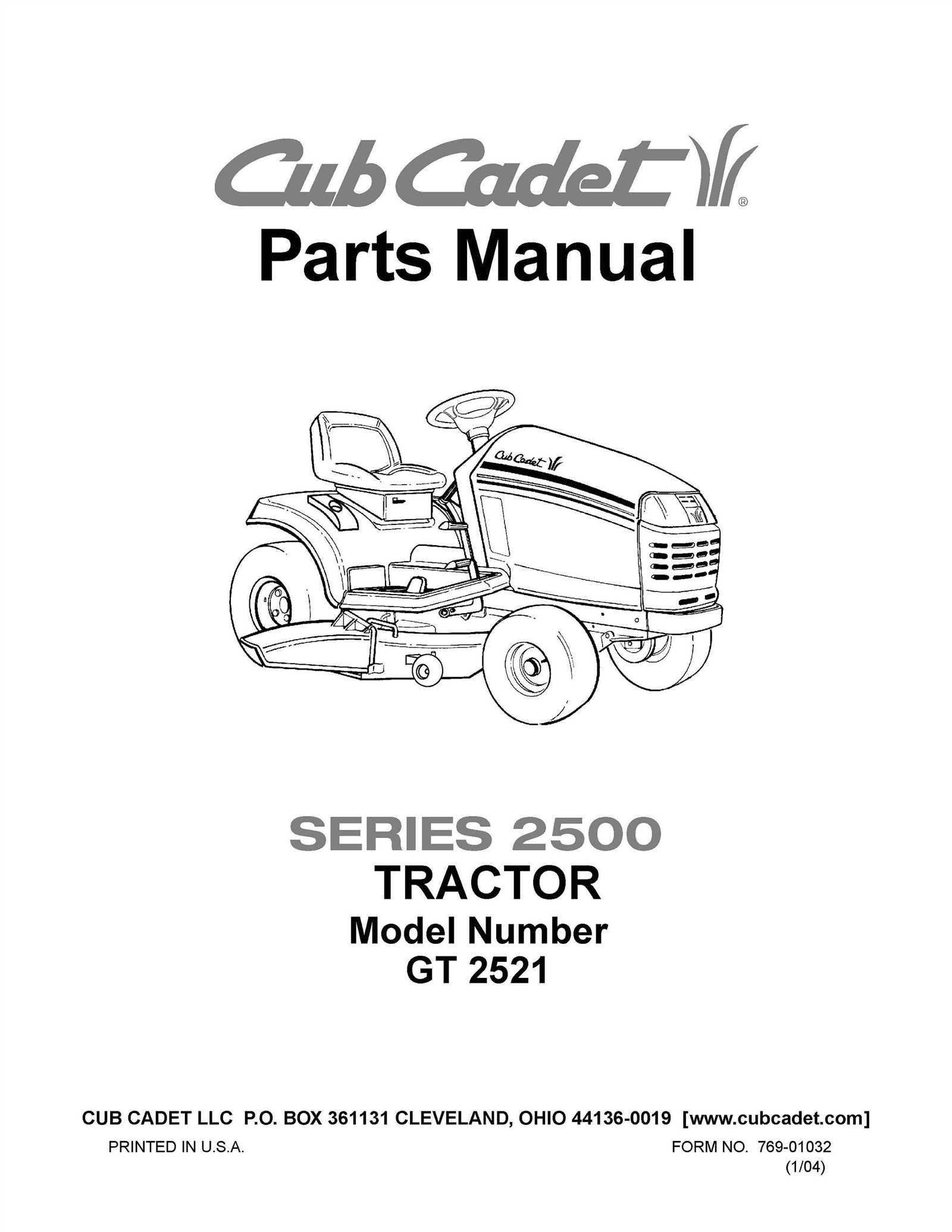 cub cadet gt2550 parts diagram