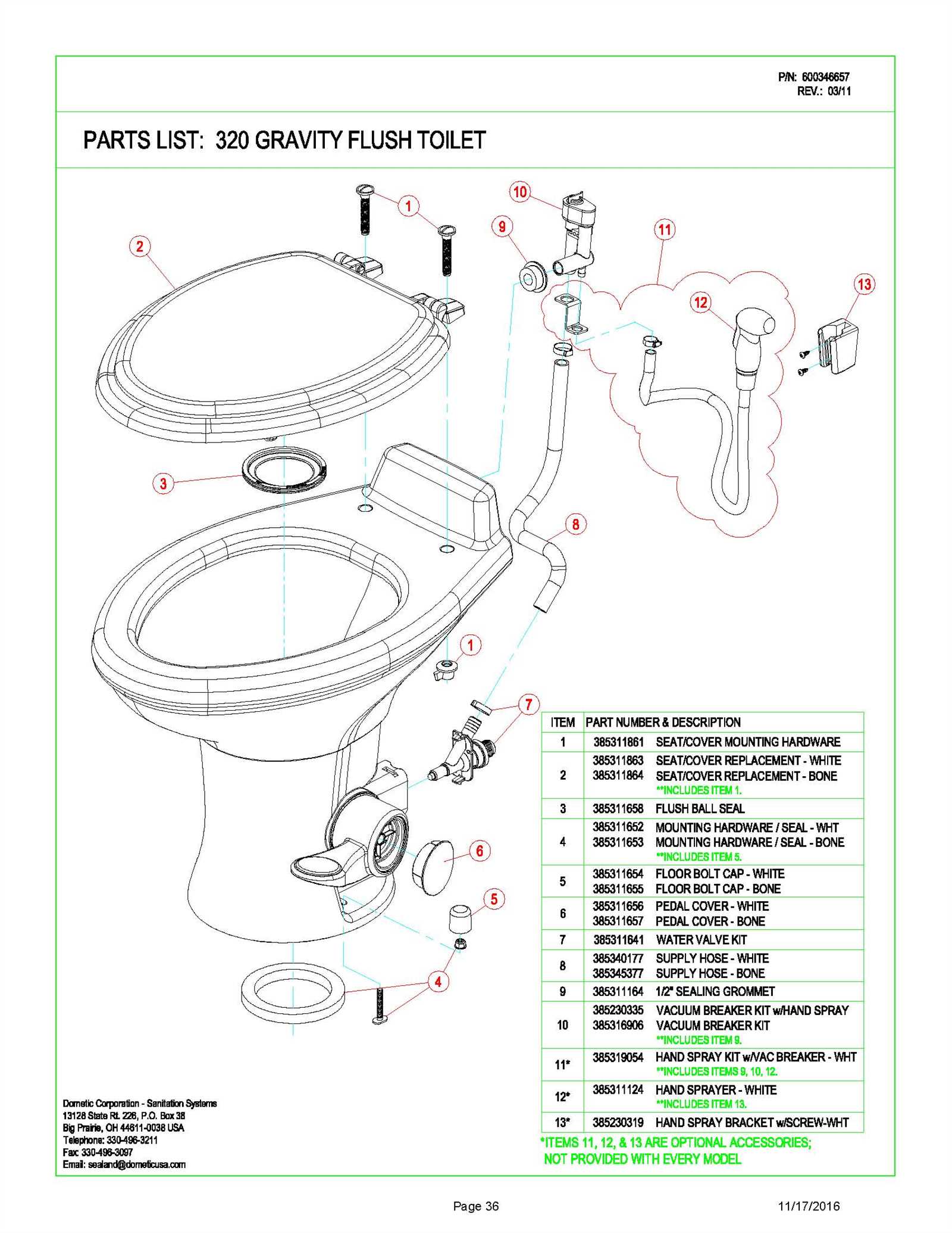 dometic 311 rv toilet parts diagram