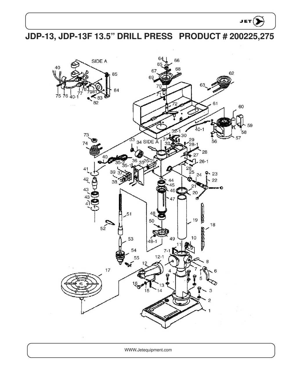 drill press parts diagram