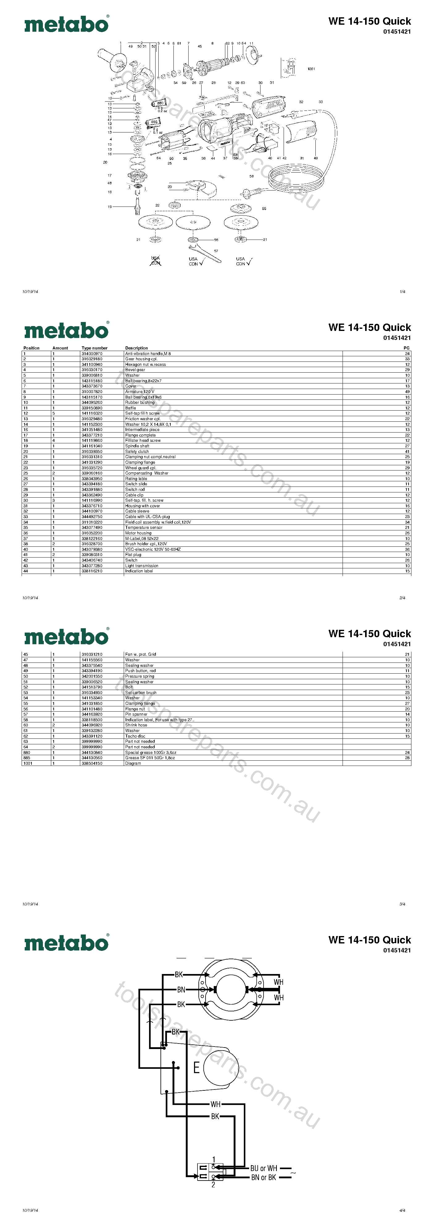 metabo we14 150 quick parts diagram