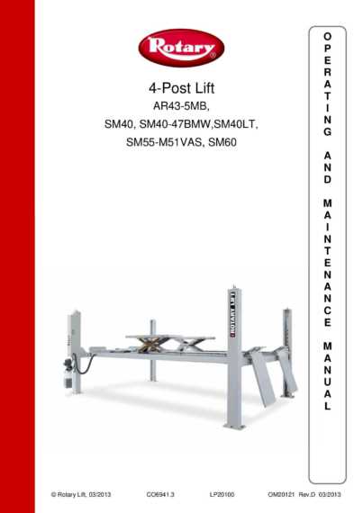 rotary 4 post lift parts diagram