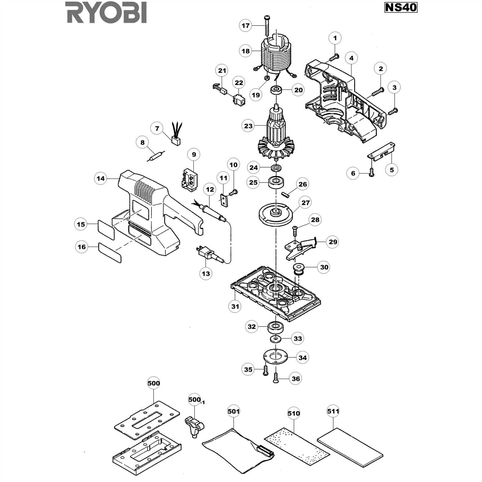 ryobi orbital sander parts diagram