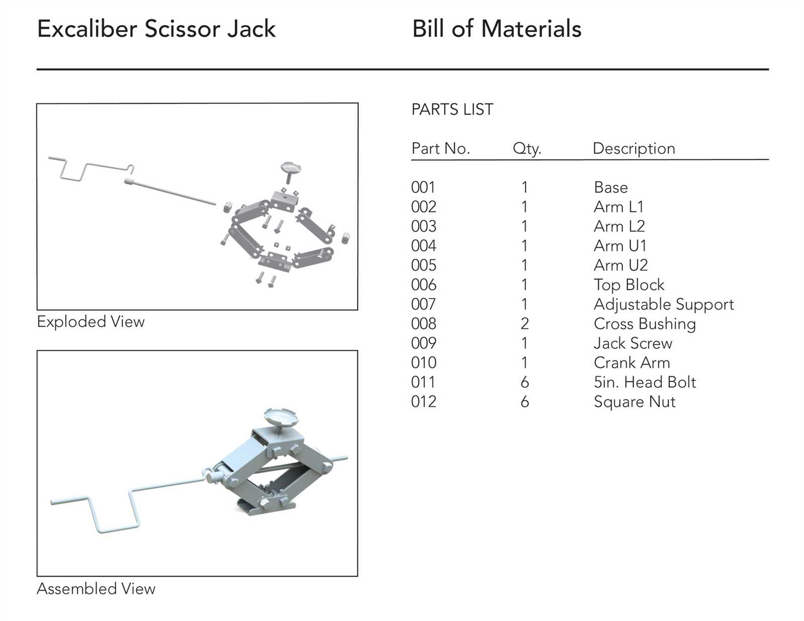 scissor jack parts diagram