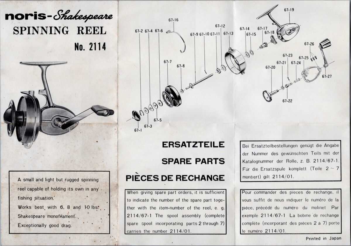 shakespeare fishing reel parts diagram