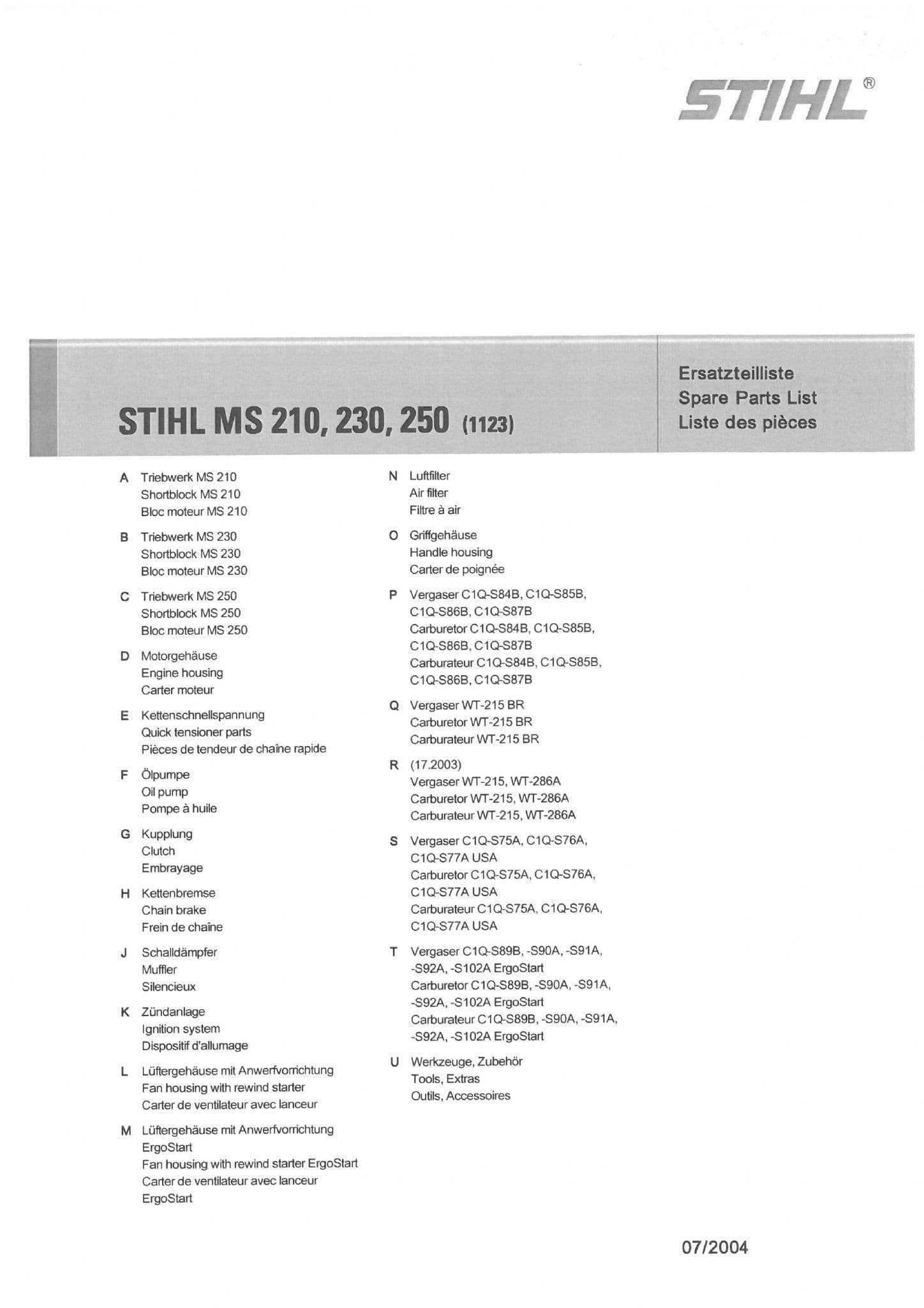 stihl ms230 parts diagram