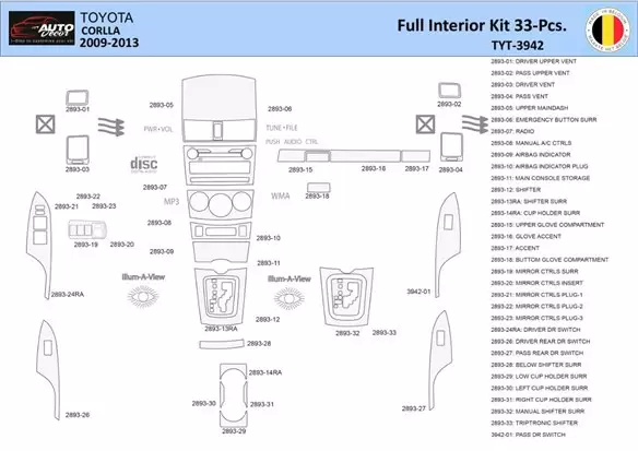 toyota corolla interior parts diagram