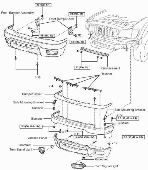 toyota tacoma front bumper parts diagram