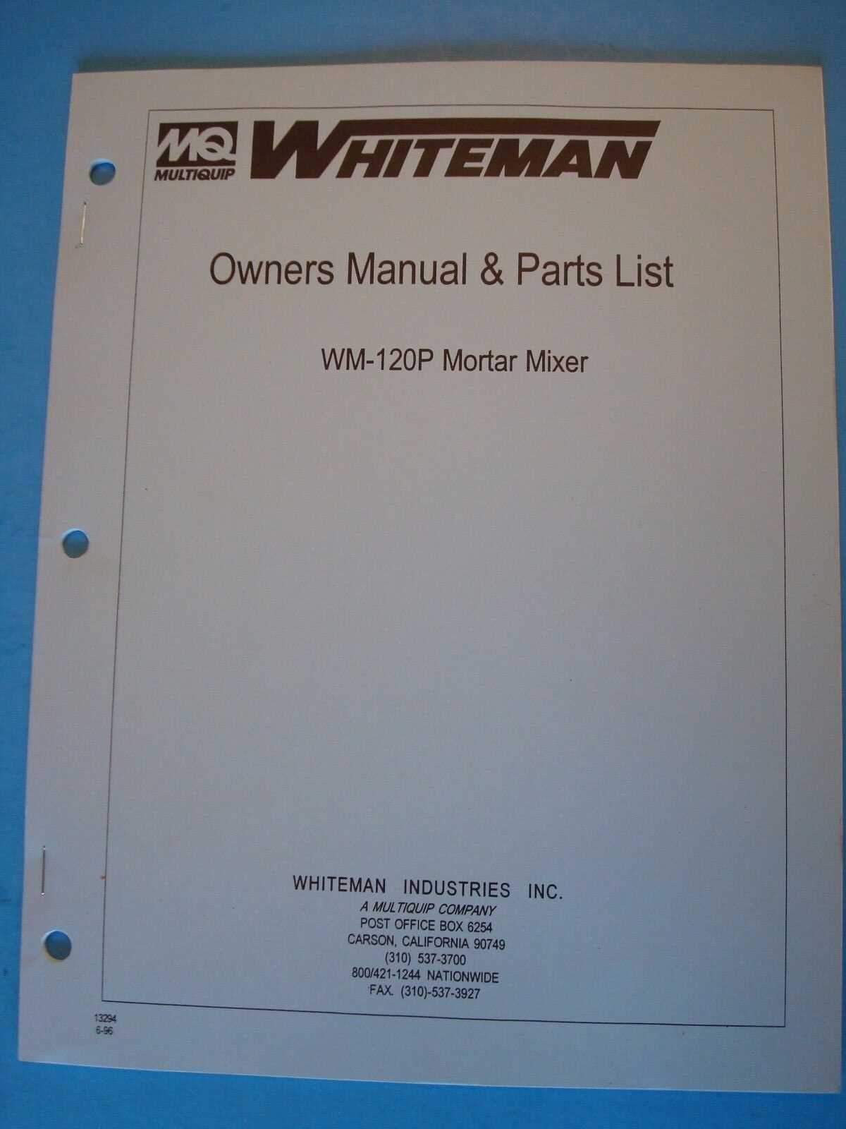 whiteman mortar mixer parts diagram