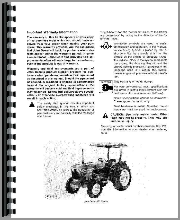 john deere 850 tractor parts diagram