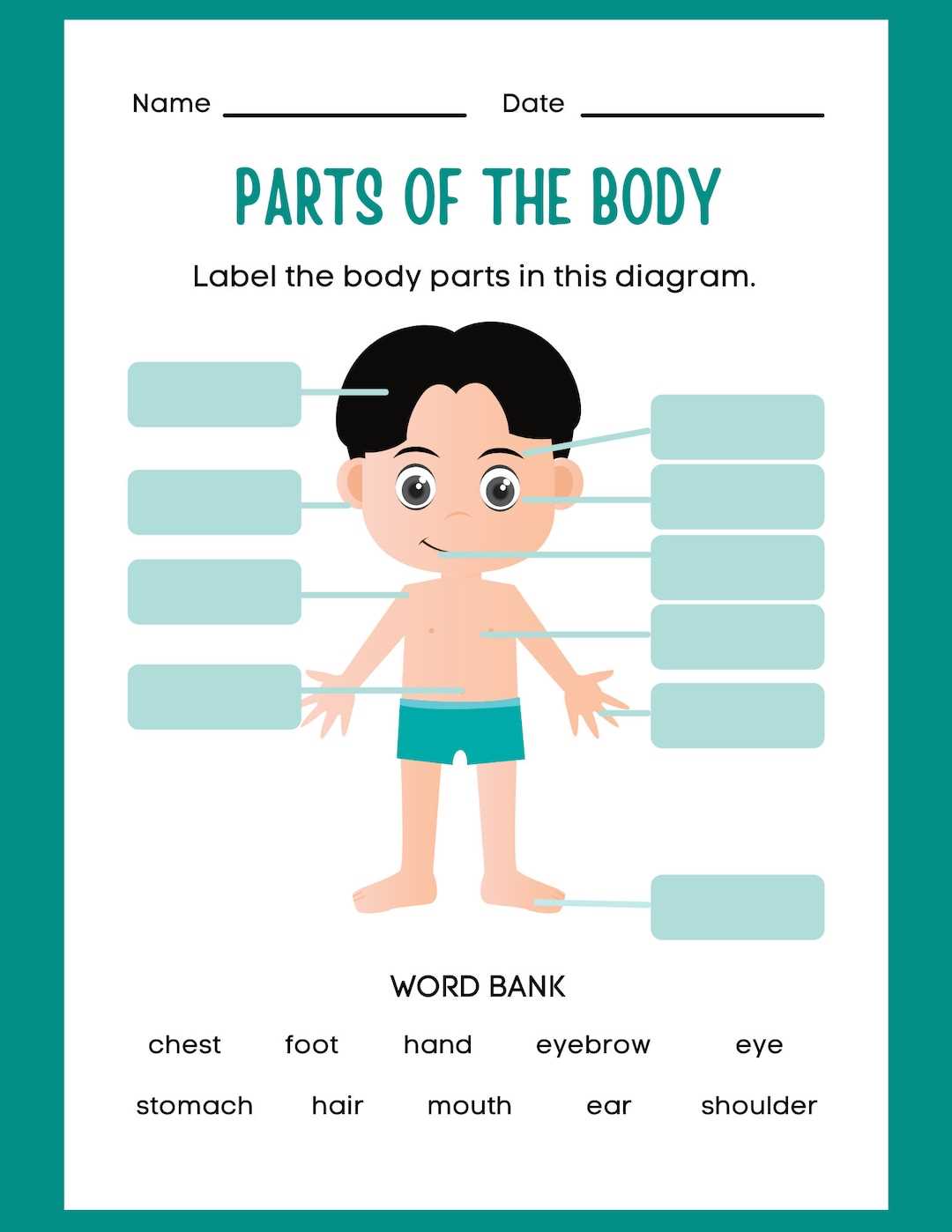 body parts with diagram