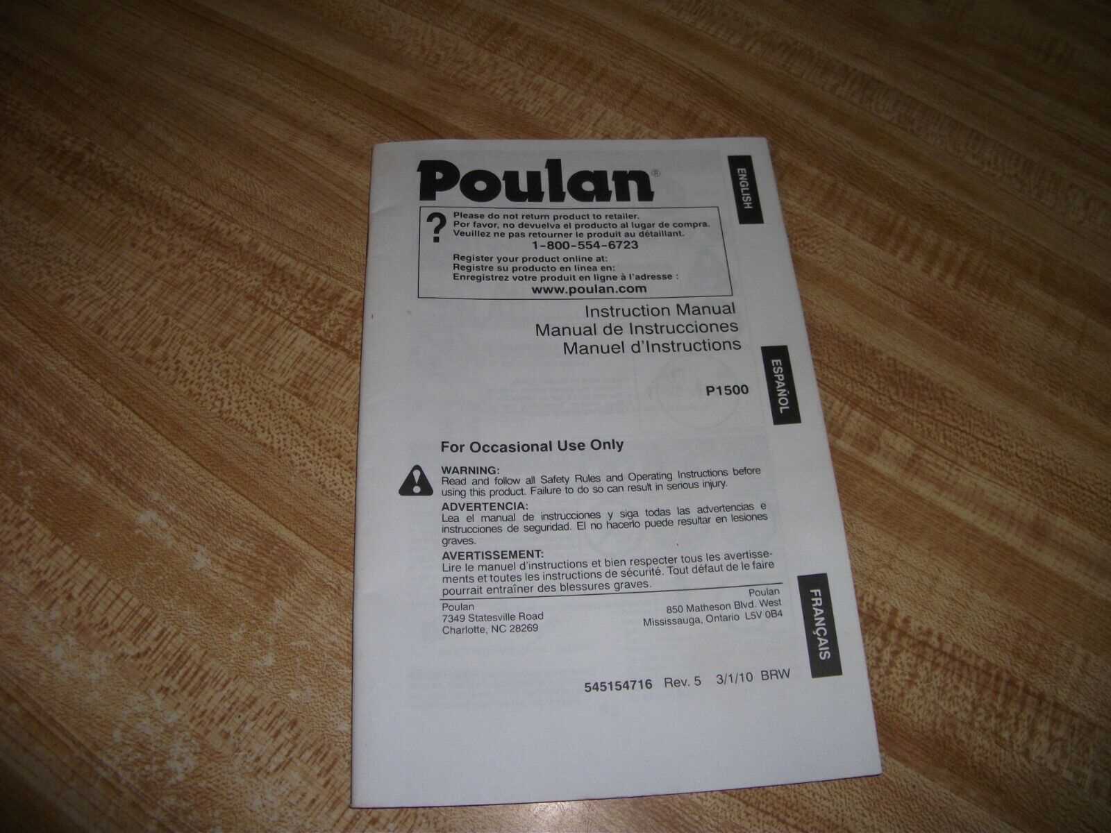 poulan p1500 parts diagram