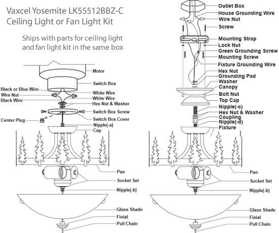 ceiling light fixture parts diagram