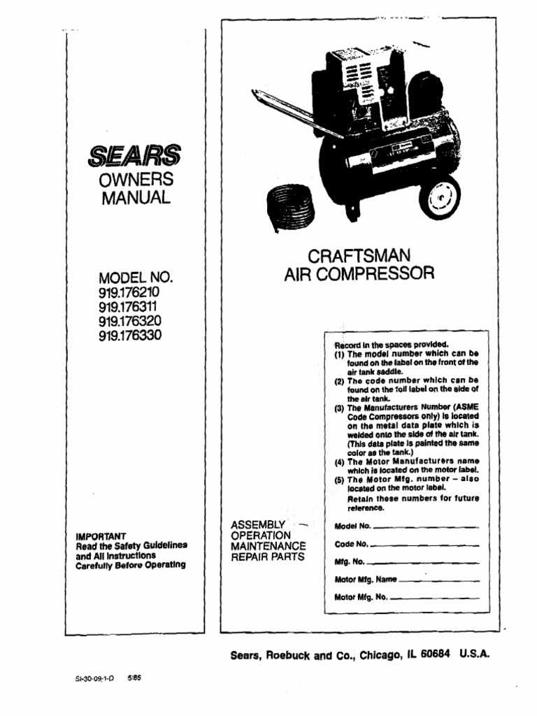 craftsman 33 gallon air compressor parts diagram