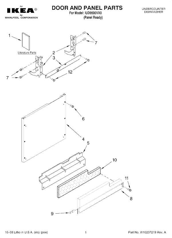 whirlpool dishwasher door parts diagram