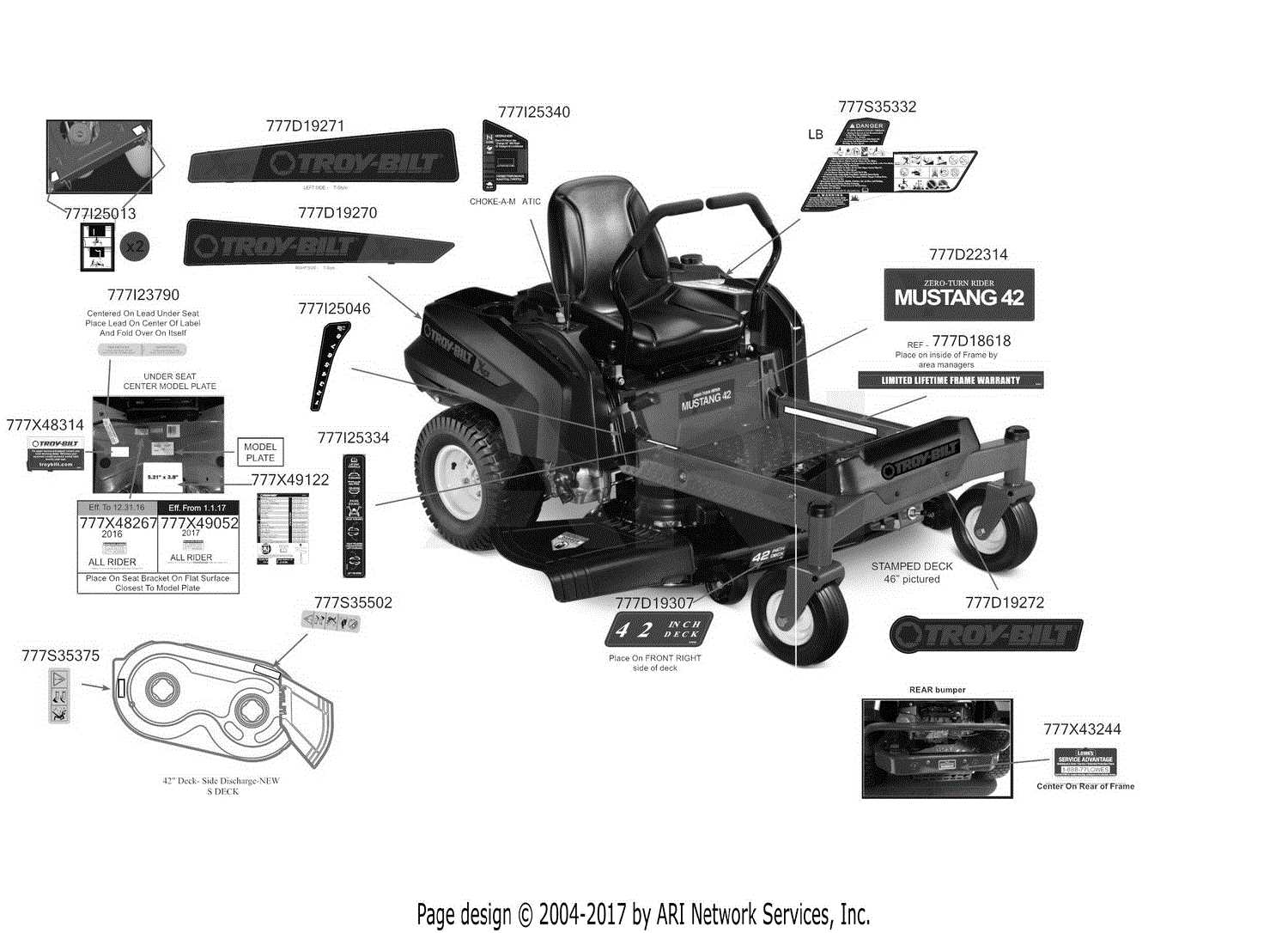 troy bilt mustang 42 parts diagram