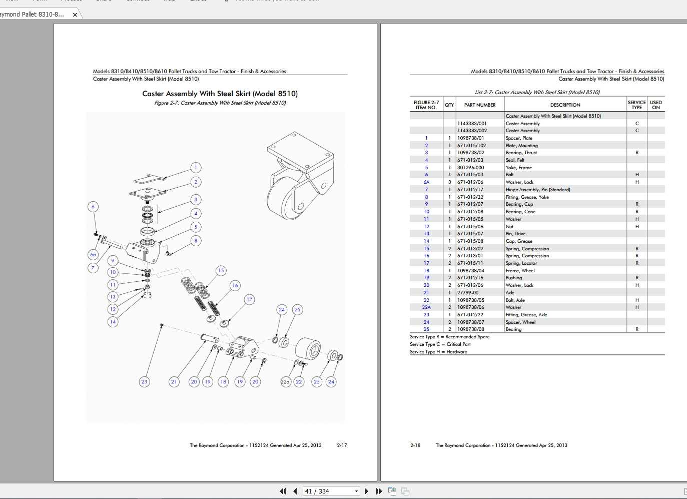 raymond 8210 parts diagram