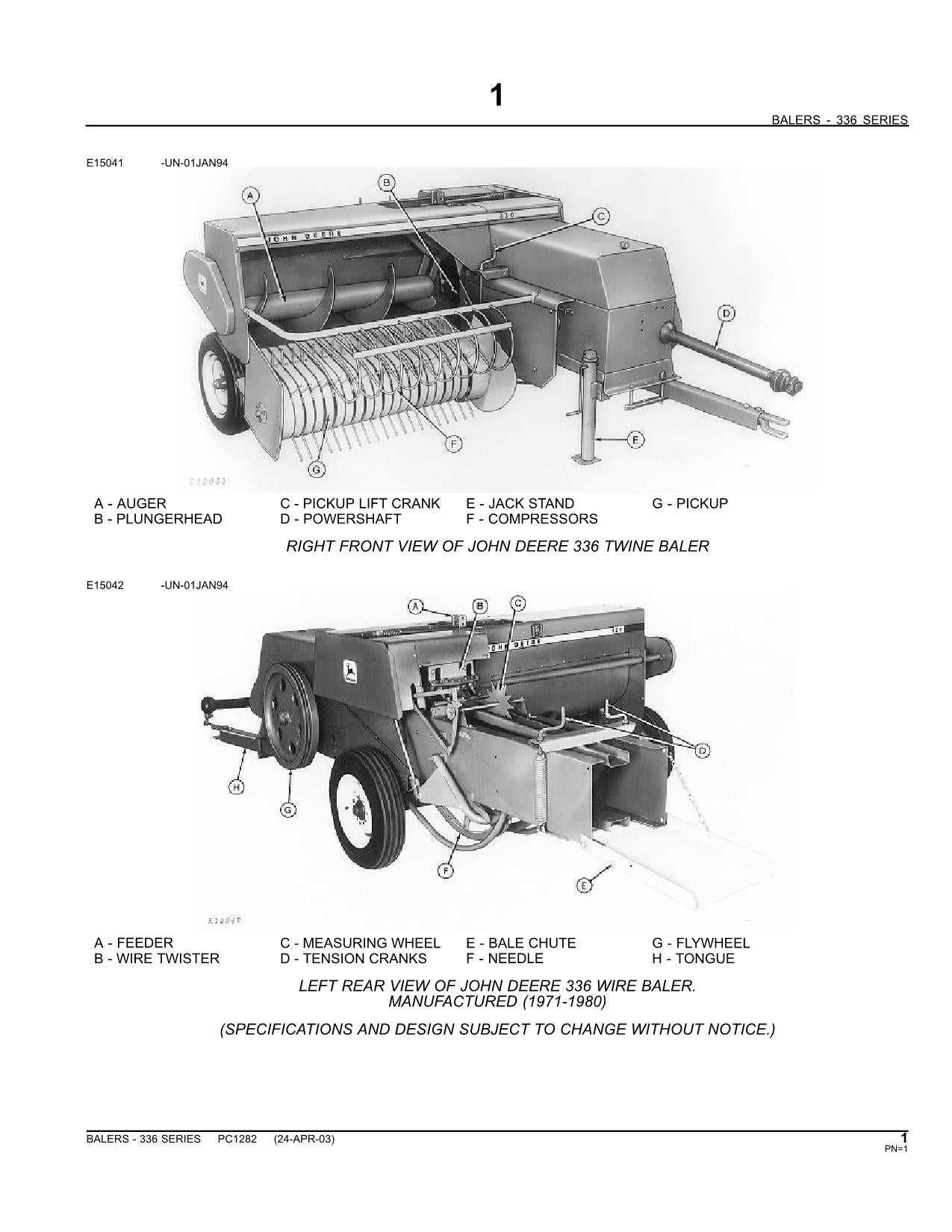 john deere 336 baler parts diagram