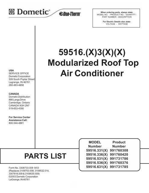 dometic duo therm parts diagram