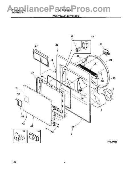 frigidaire gallery dryer parts diagram