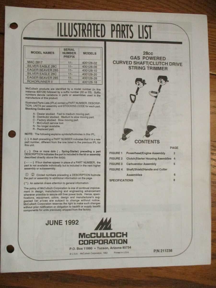 mcculloch trimmer parts diagram