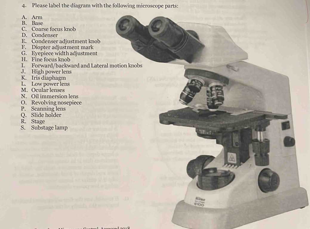 parts of a microscope diagram labeled