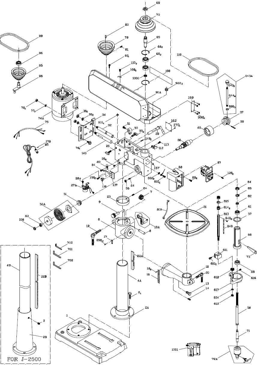 central machinery drill press parts diagram