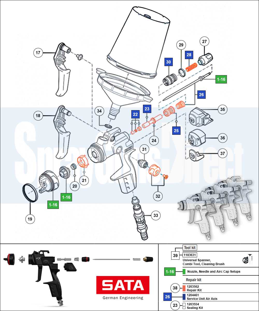 sata spray gun parts diagram