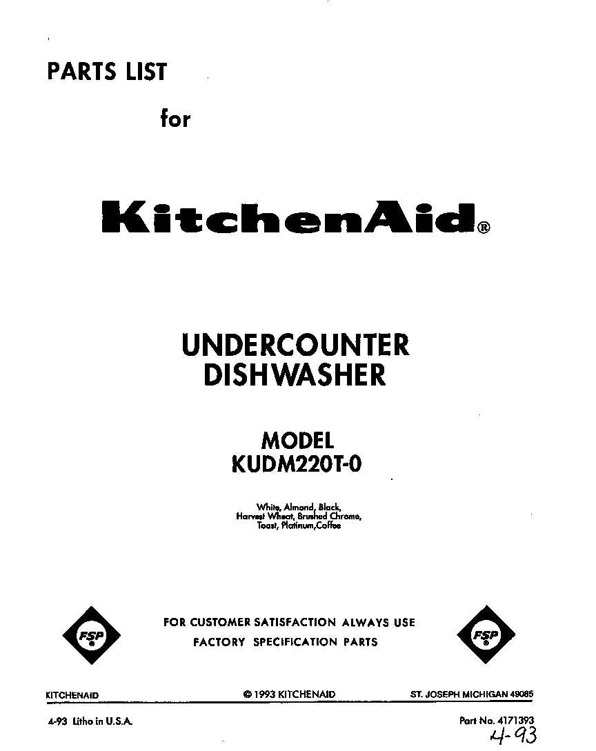 kitchenaid superba dishwasher parts diagram