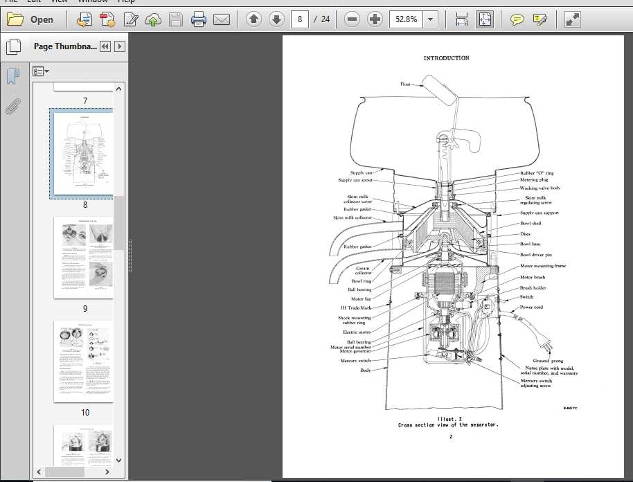 cream separator parts diagram