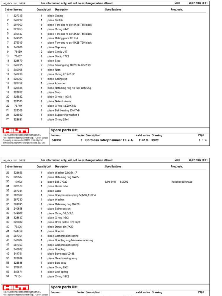 hilti te 60 parts diagram