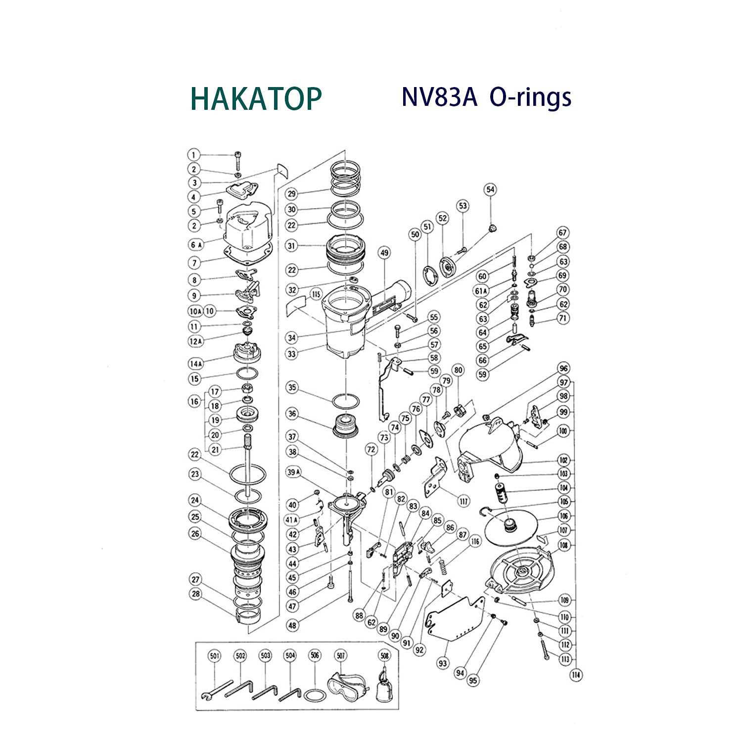 hitachi nail gun parts diagram