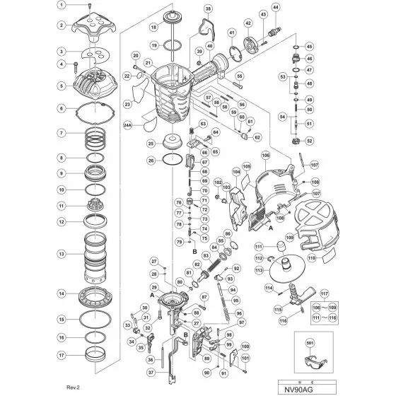 hitachi nail gun parts diagram