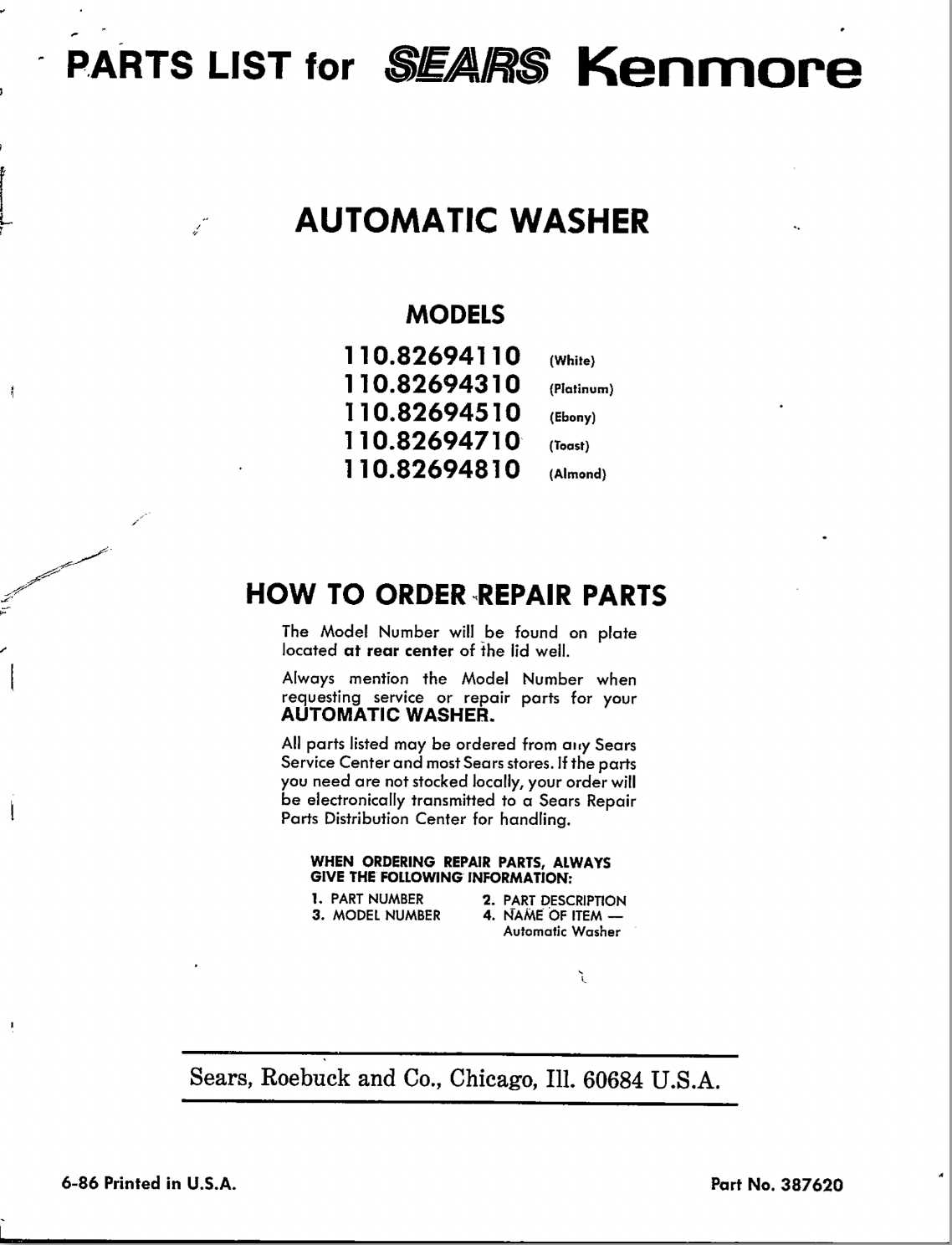 kenmore 500 washer parts diagram