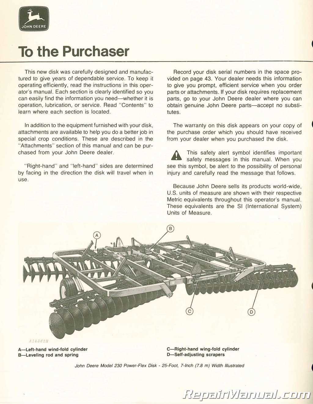 john deere 230 disc parts diagram