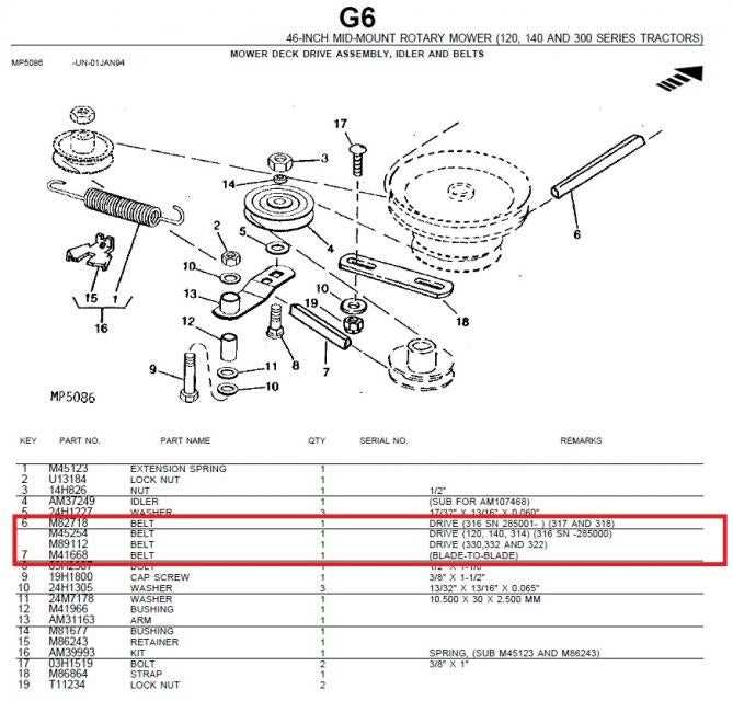 john deere 318 46 inch mower deck parts diagram