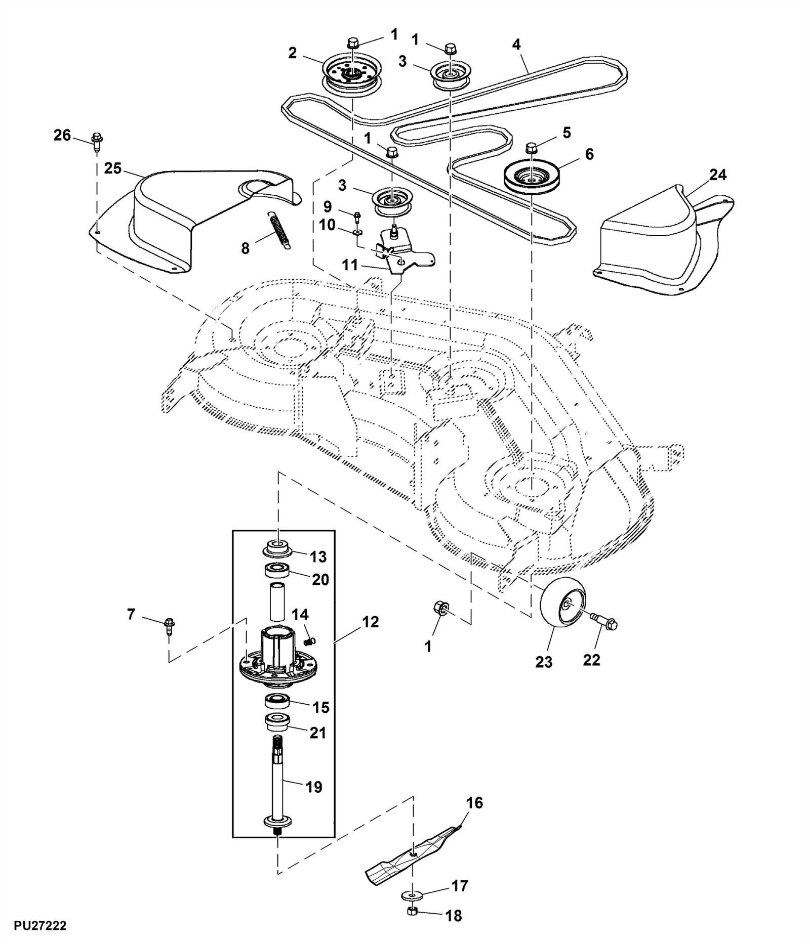 john deere la145 mower deck parts diagram