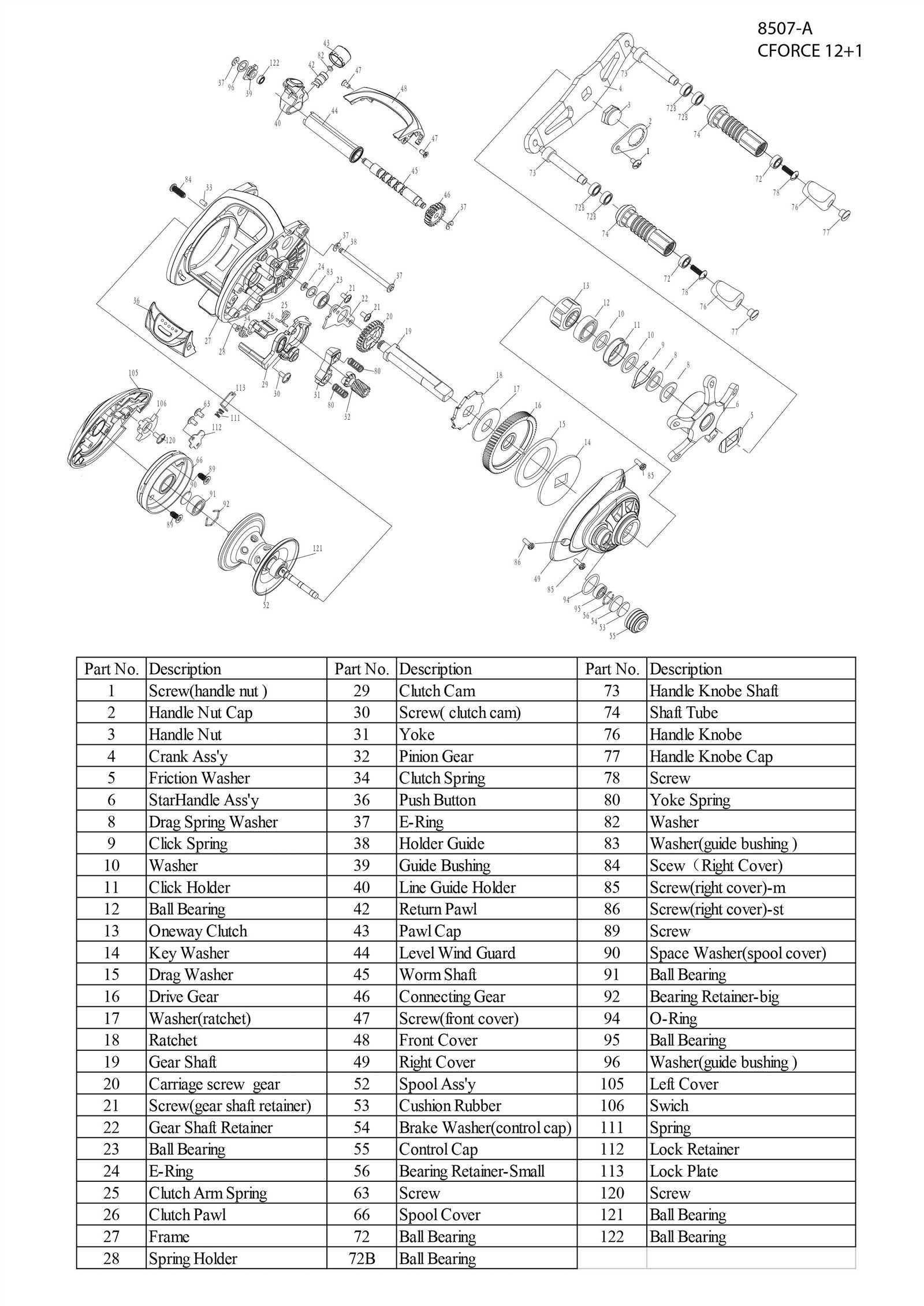 baitcasting reel parts diagram