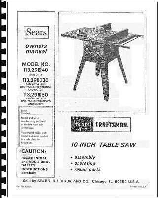 craftsman 113 table saw parts diagram