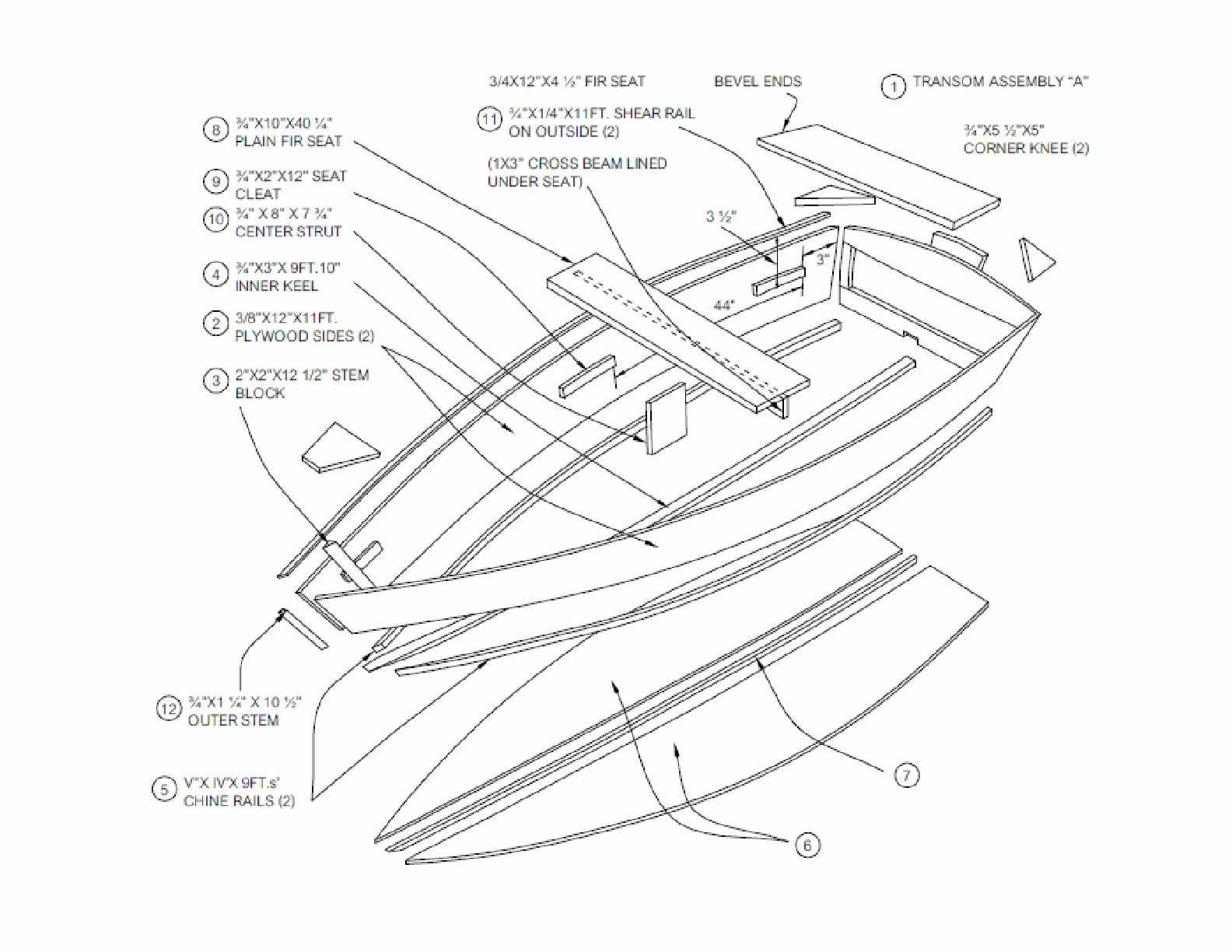 parts of a rowboat diagram