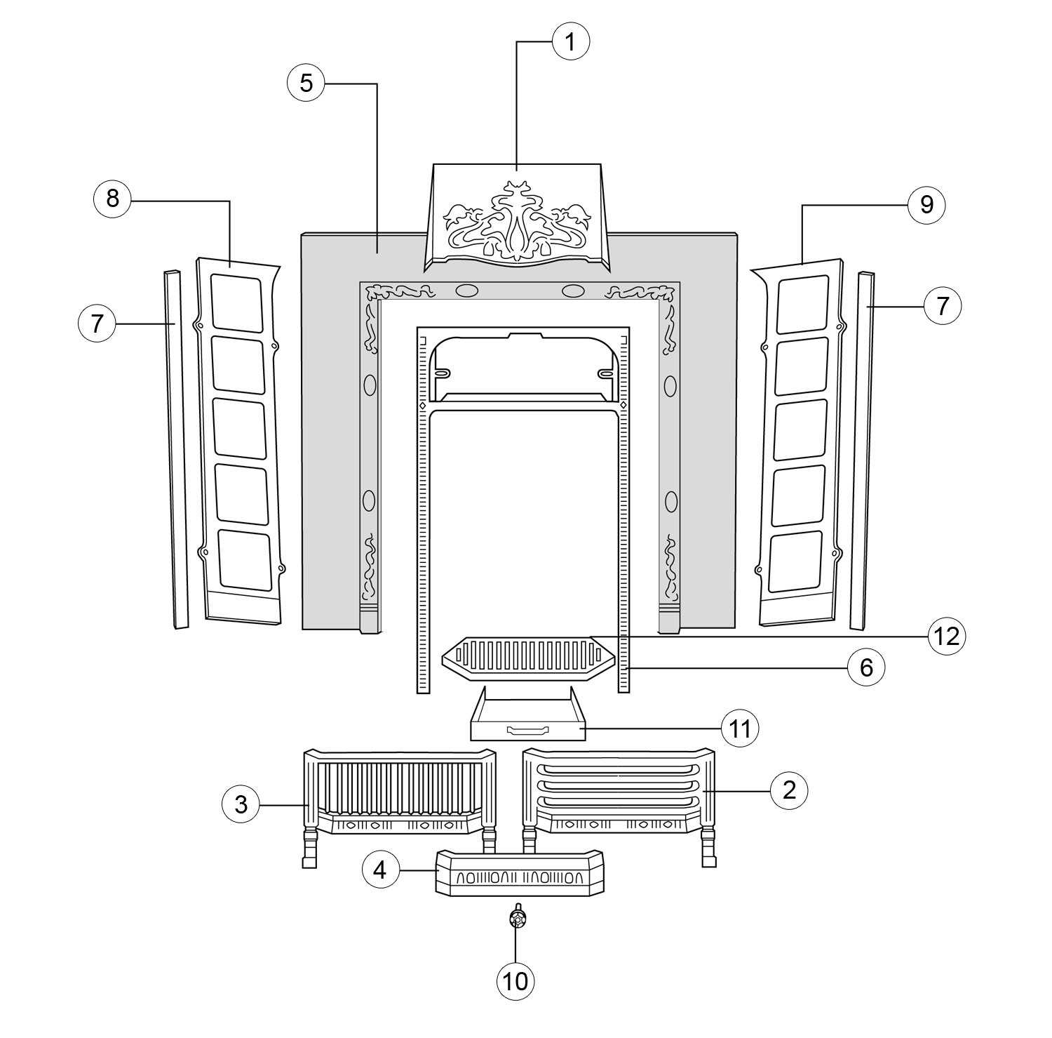 parts of a fireplace diagram