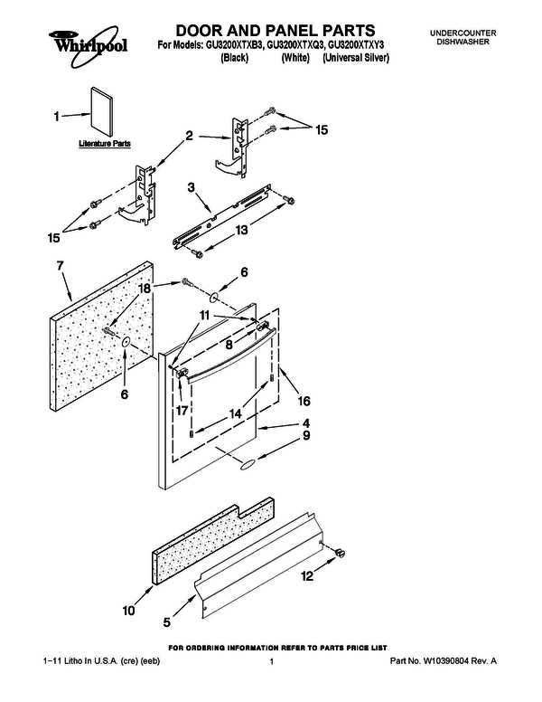 whirlpool dishwasher door parts diagram