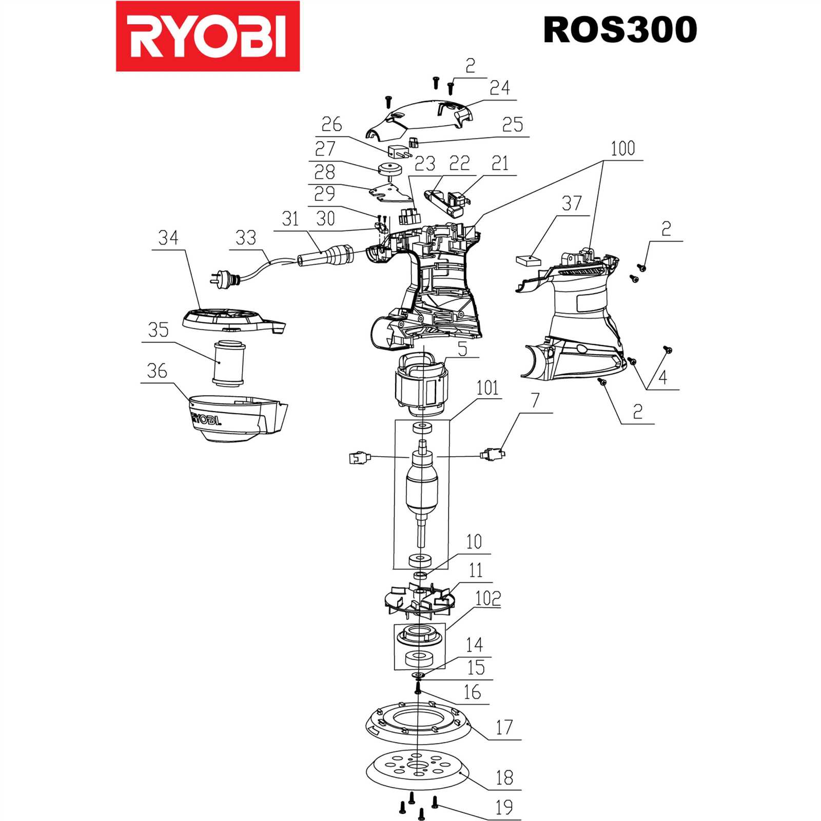 ryobi orbital sander parts diagram