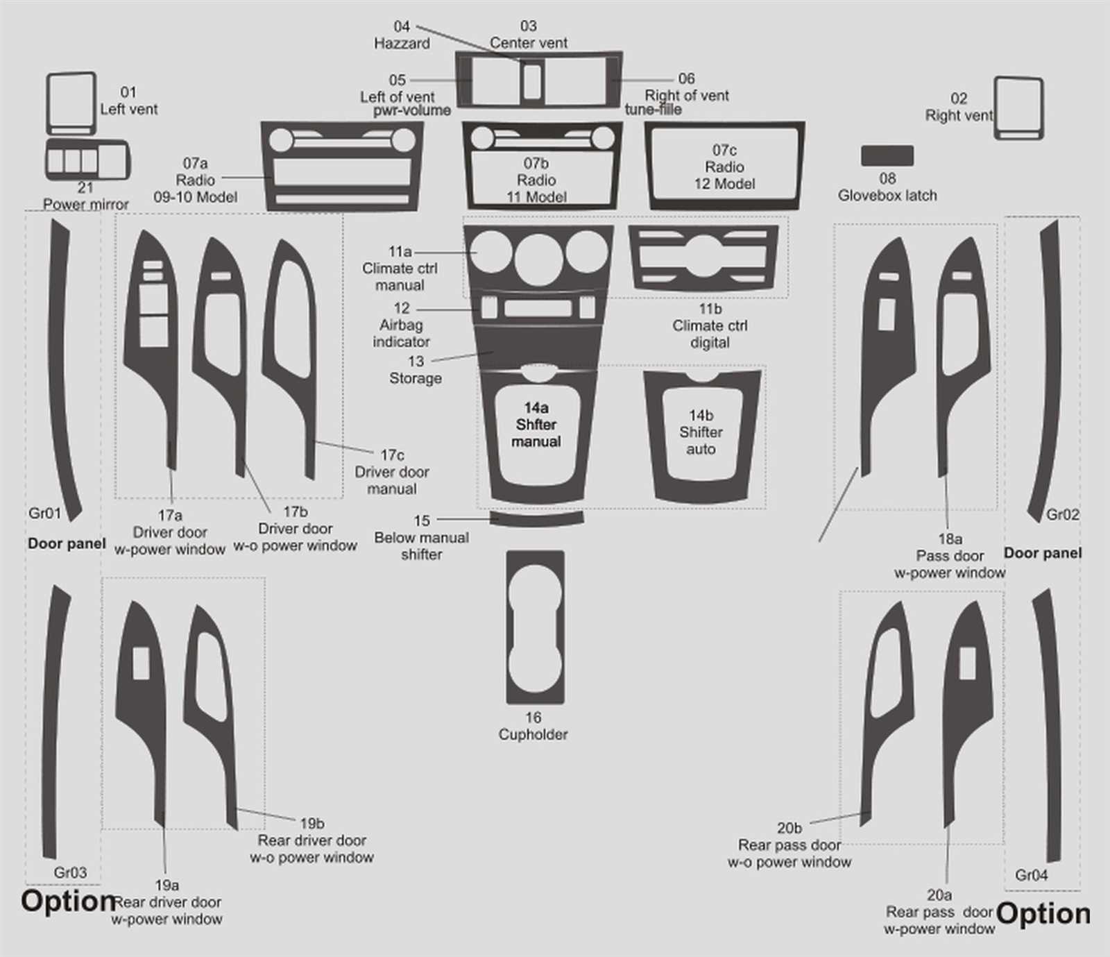 toyota corolla interior parts diagram