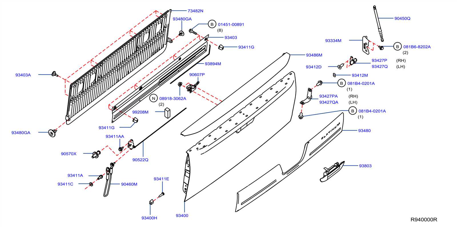 2005 nissan frontier tailgate parts diagram